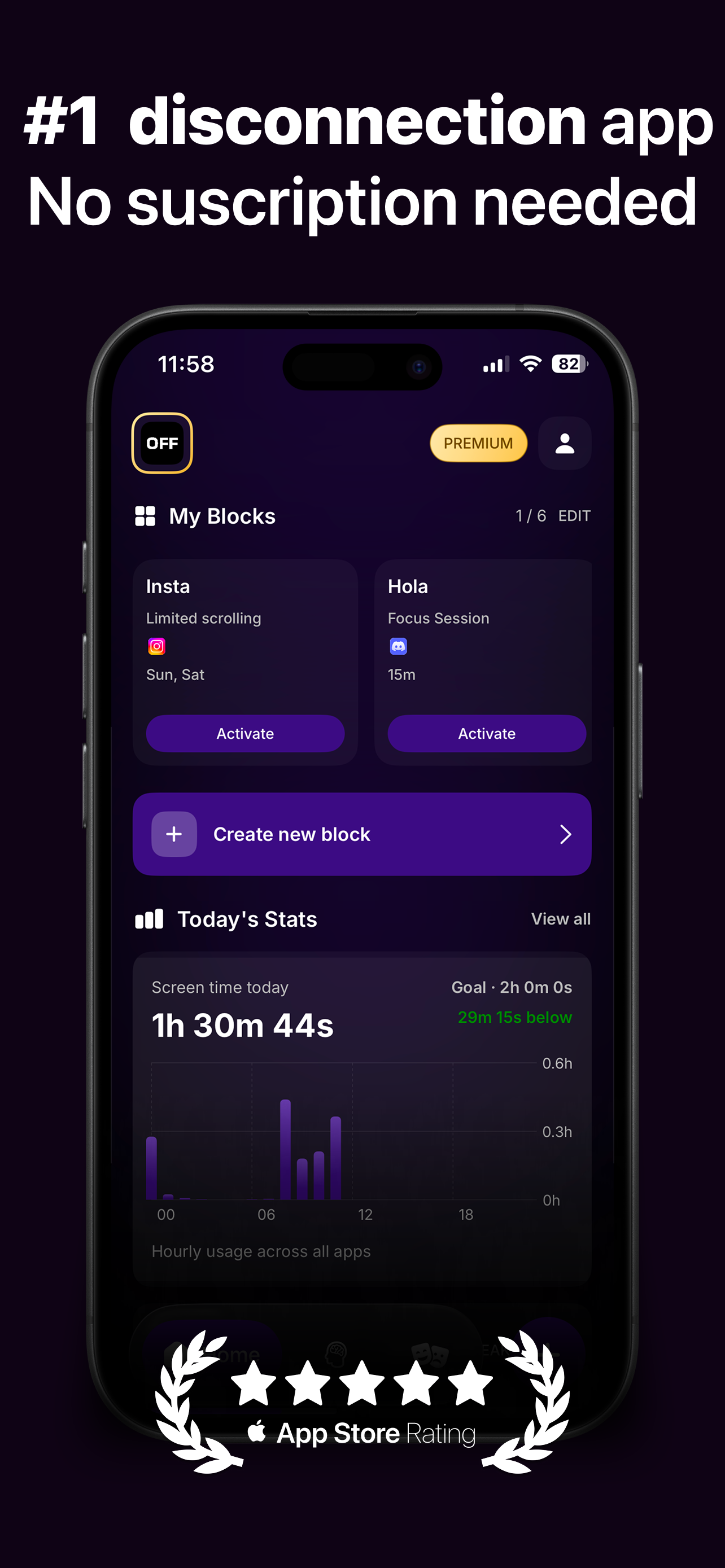 OFF App blockage features to reward disconnection goals